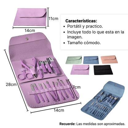 SET CORTAUÑAS MANICURE 16 PIEZAS SINTETICO+ACERO DIM:11X14