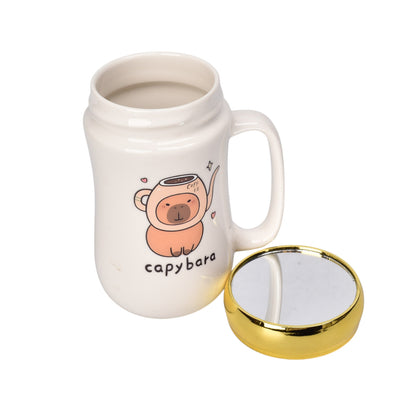 MUG POCILLO CERAMICA TAPA ESPEJO CAPYBARA 380ML