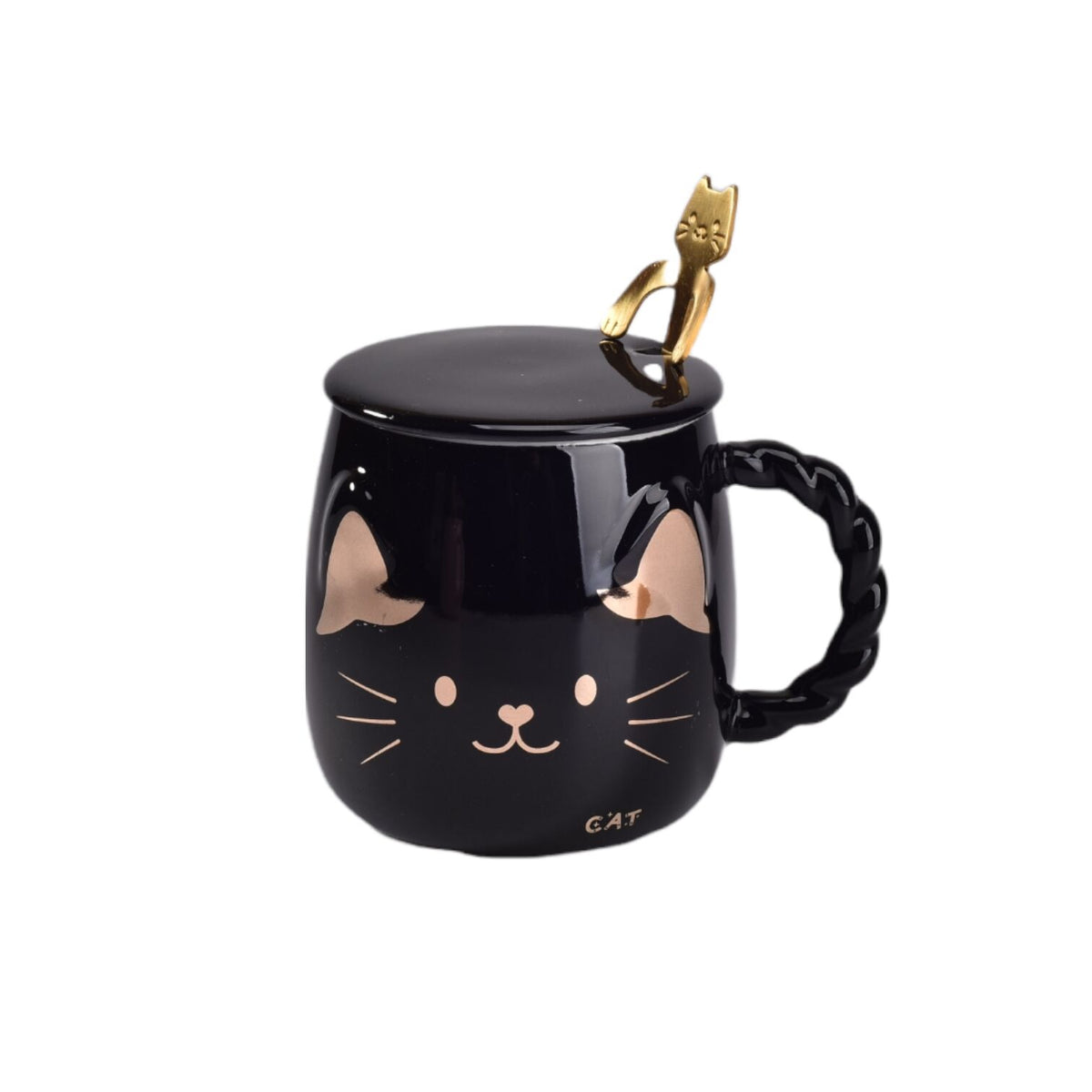 mug pocillo gato con cuchara ceramica