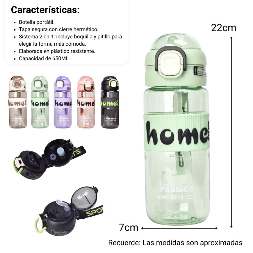 botella de agua 650ml plastico