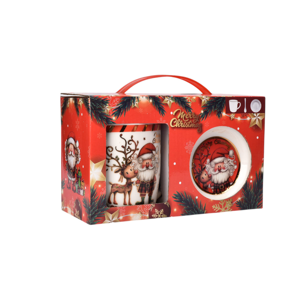 set pocillo navidad con plato ceramica 350ml dim8x8x9