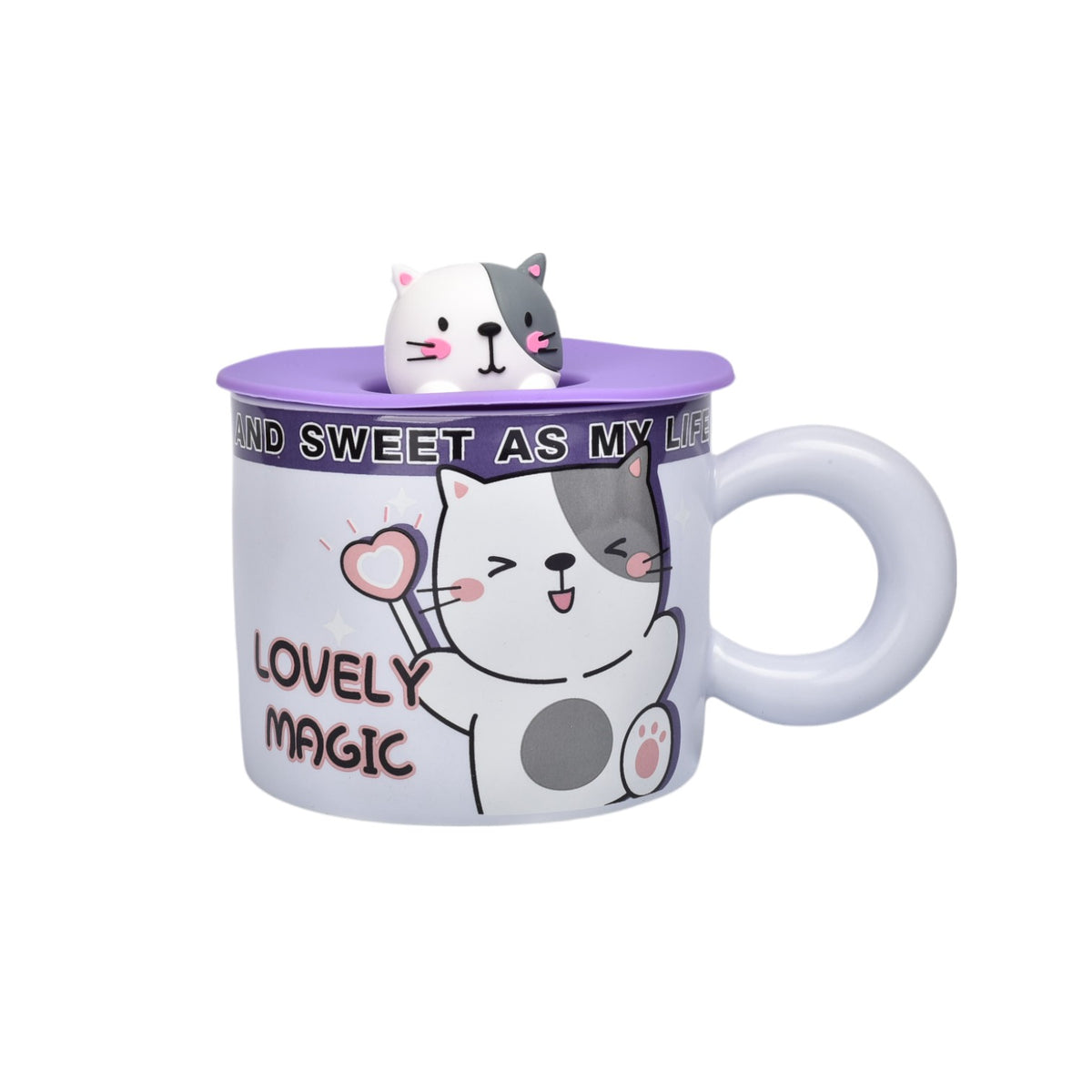 mug pocillo ceramica diseños de gatos con tapa dim:9x9x7