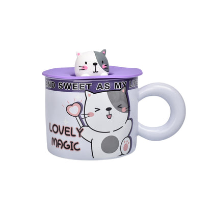 MUG POCILLO CERAMICA DISEÑOS DE GATOS CON TAPA DIM:9X9X7