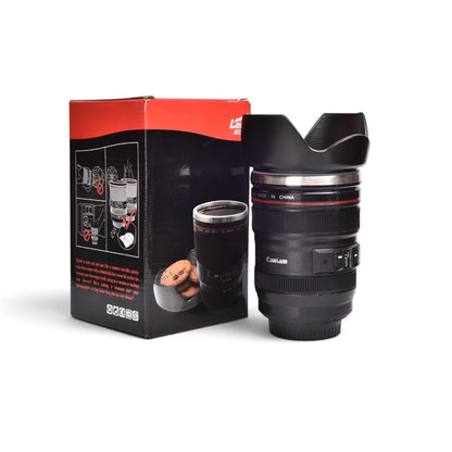 TERMO METALICO 400ML VASO NEGRO FORMA LENTE CAMARA