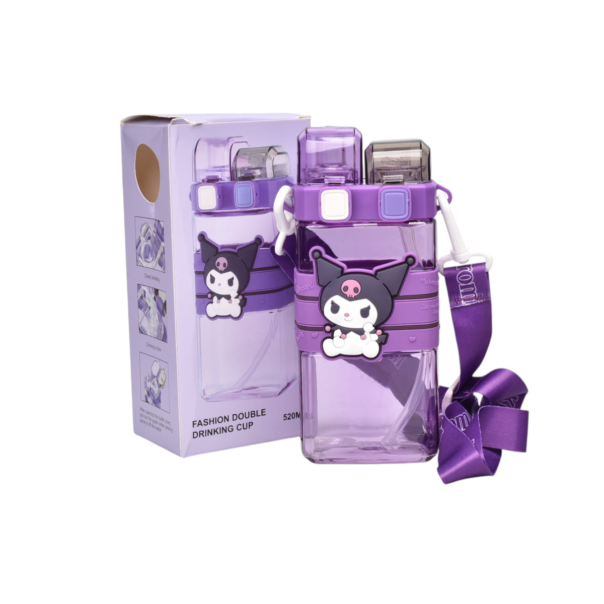 botella de agua 520ml personaje plastico morado dim:19x8