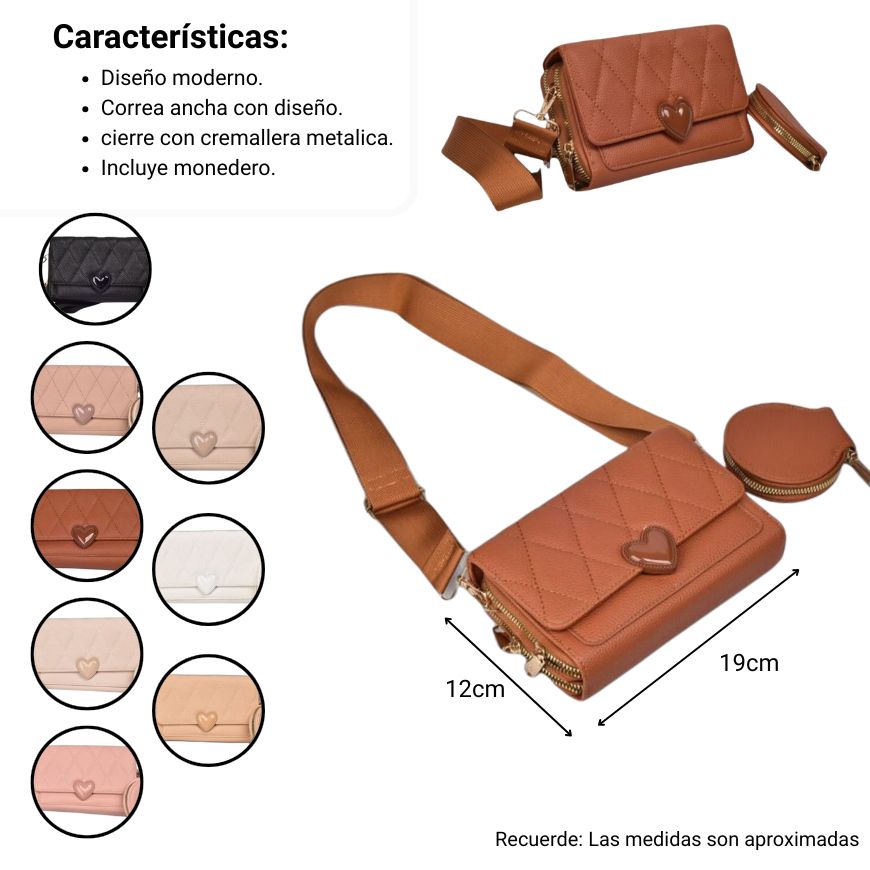 bolso para dama sintetico con monedero dim: 20x12x5