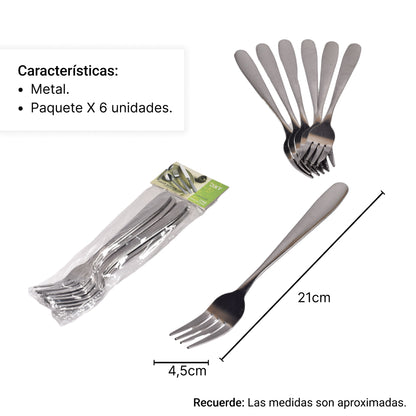 TENEDOR LISO  X 6UND EN METAL ACERO INOXIDABLE DIM:21
