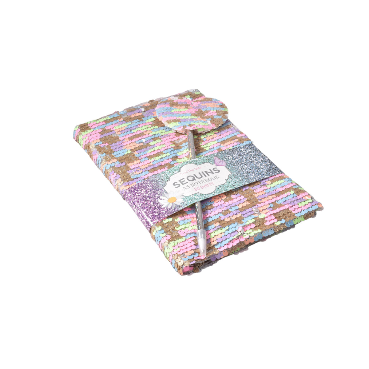 agenda diario con esfero lentejuelas  dim: 14x21