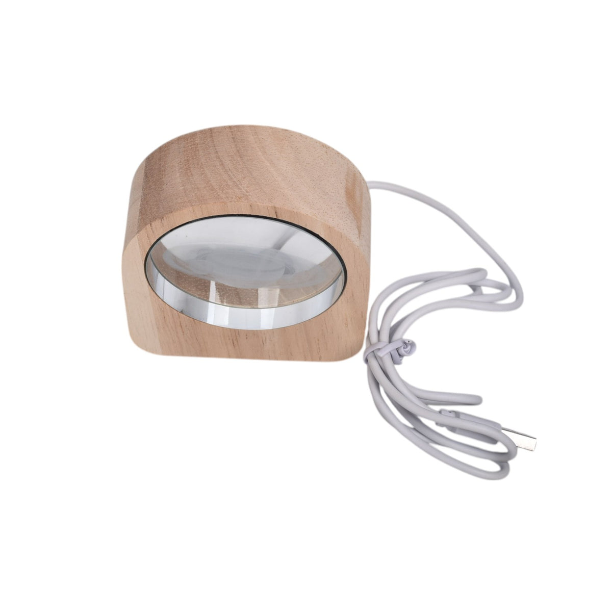 lampara esfera cristal vidrio con base madera pequeña dim:8x7cm