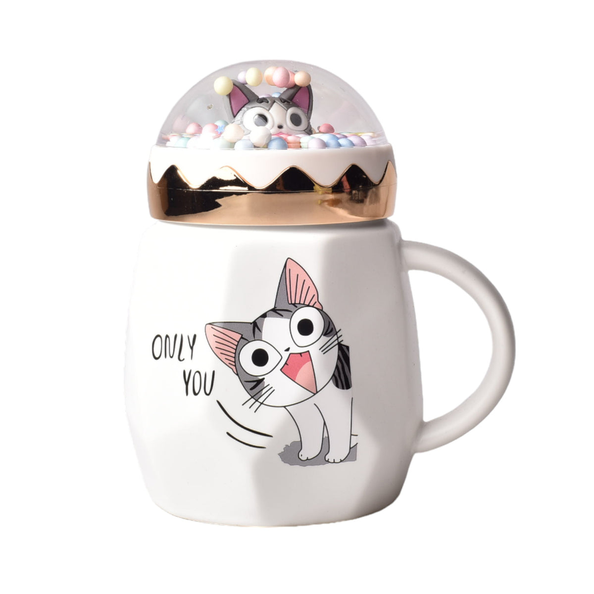 mug pocillo ceramica diseño de gato con tapa de 400ml 9x9x14