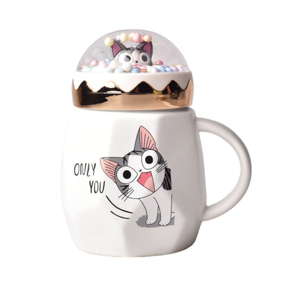 MUG POCILLO CERAMICA DISEÑO DE GATO CON TAPA DE 400ML 9x9x14