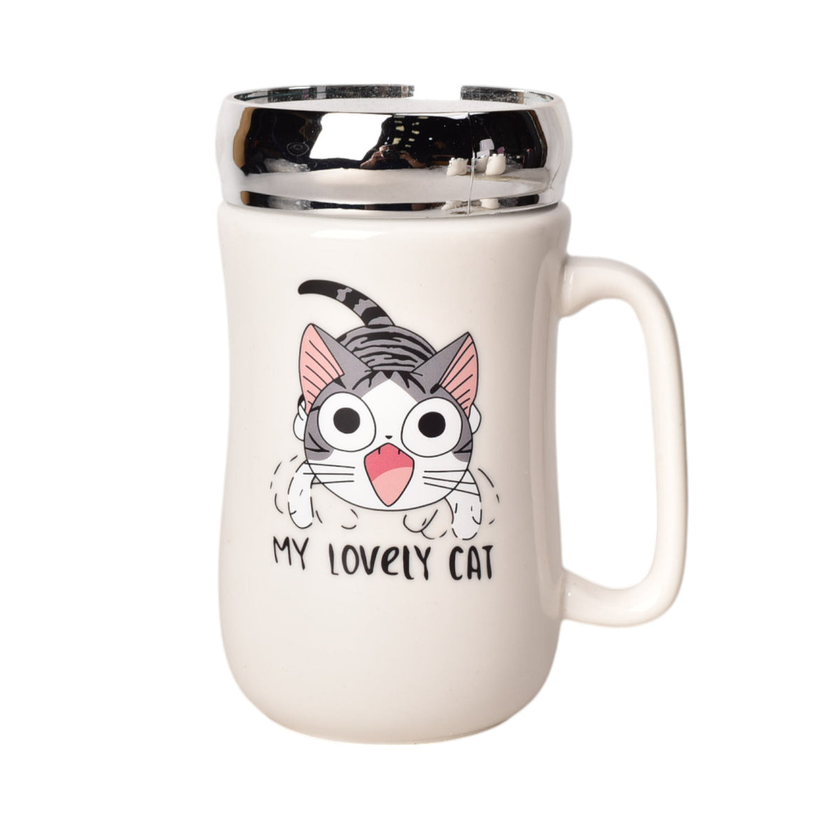 mug pocillo ceramica con tapa diseño gatos 420ml dim:14*7*7
