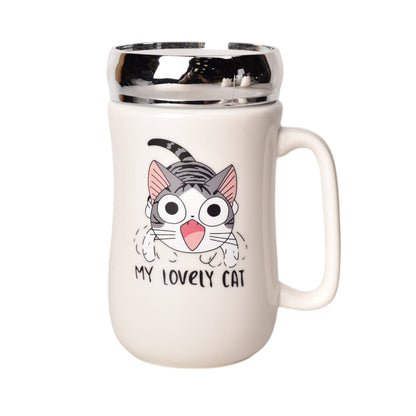 MUG POCILLO CERAMICA CON TAPA DISEÑO GATOS 420ML DIM:14*7*7
