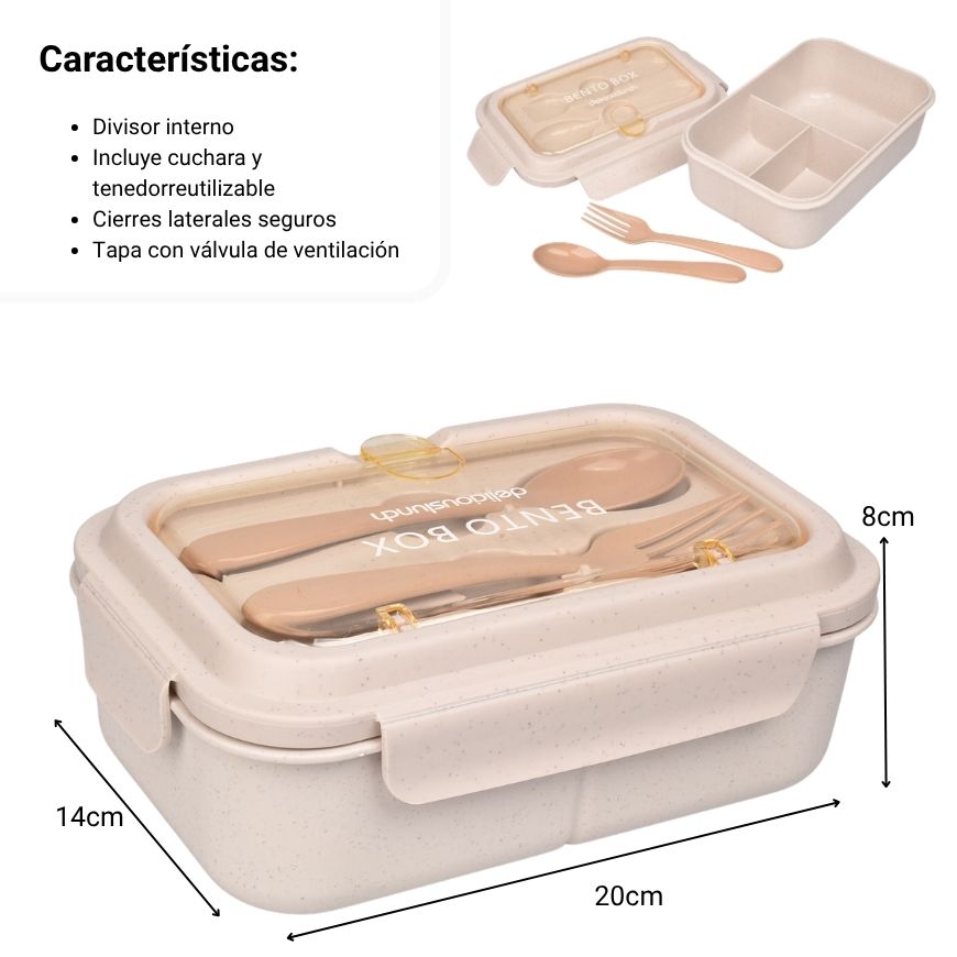 portacomida con cubiertos y con tres compartimientos plastico 1200ml