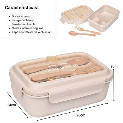 PORTACOMIDA CON CUBIERTOS Y CON TRES COMPARTIMIENTOS PLASTICO 1200ML