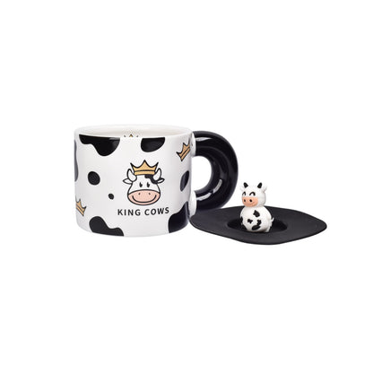 MUG POCILLO CERAMICA DISEÑOS DE VACAS CON TAPA DIM:9X9X7