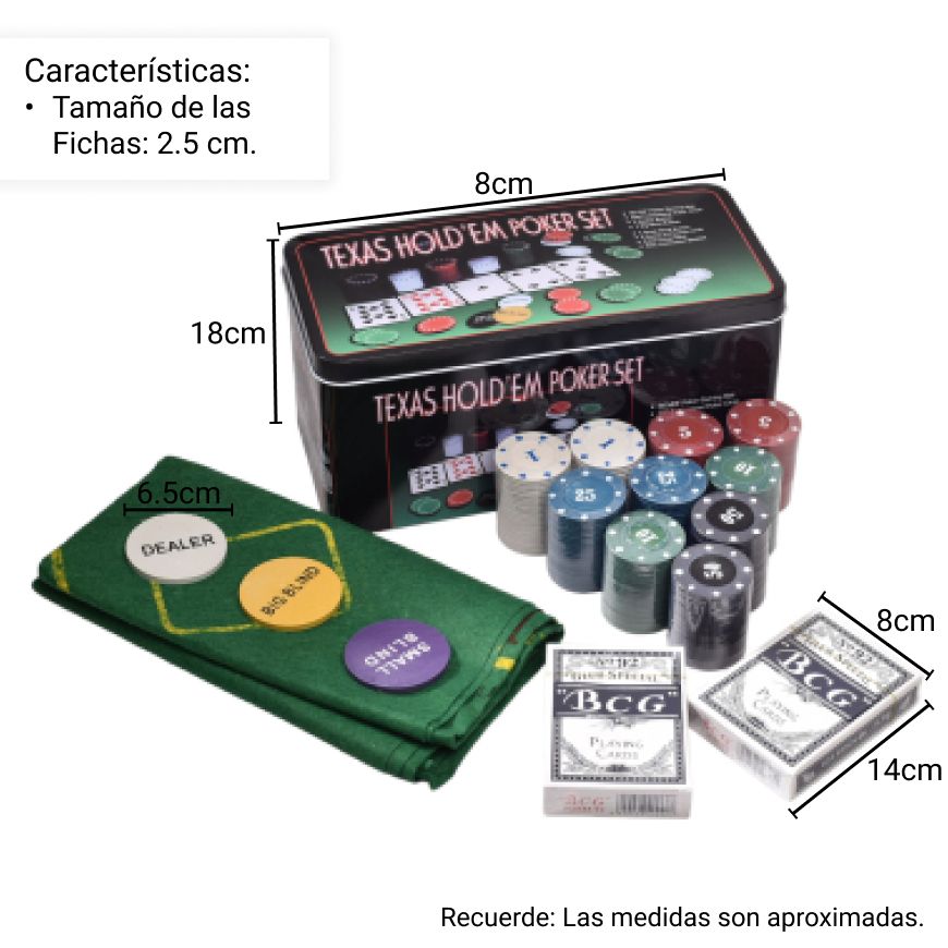 juego de poker con fichas, tapeta y caja de metal