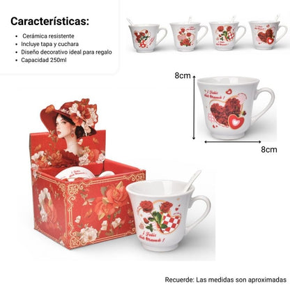 POCILLO SET CERAMICA  CON CUCHARA 250ML DIM:8X9X9
