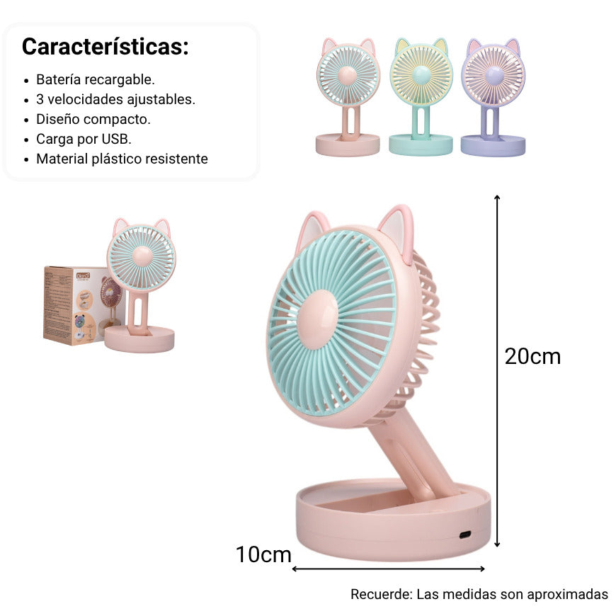 ventilador redondo con orejas plastico recargable dim:17x10x6
