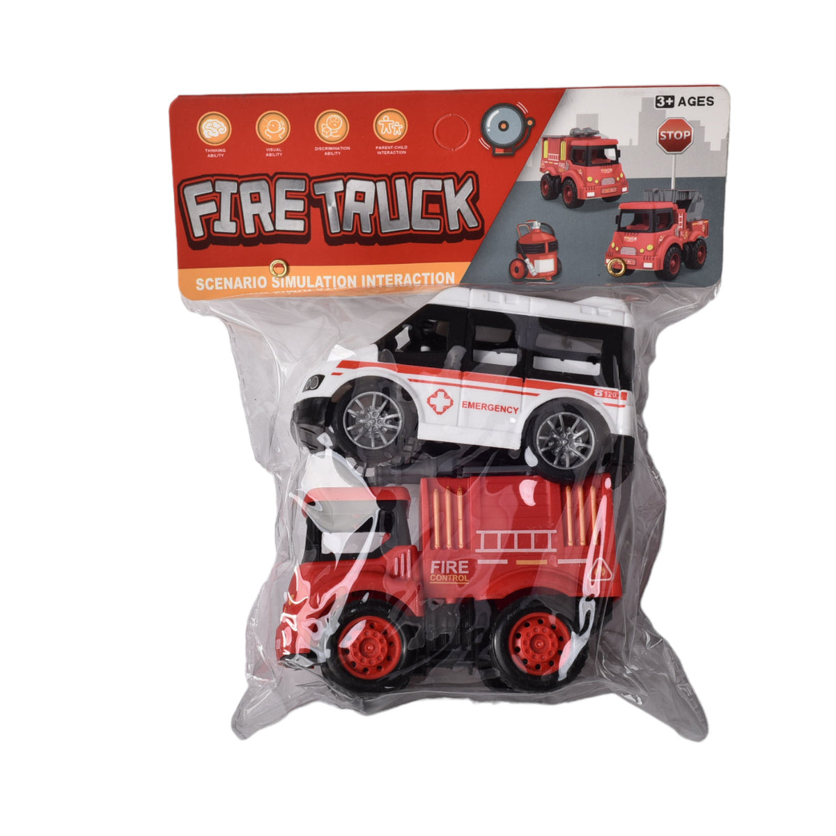 juguete set por 2 unidades carros de bomberos plasticos
