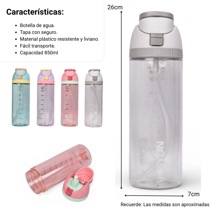 botella de agua plastico 850ml dim:7x7x25