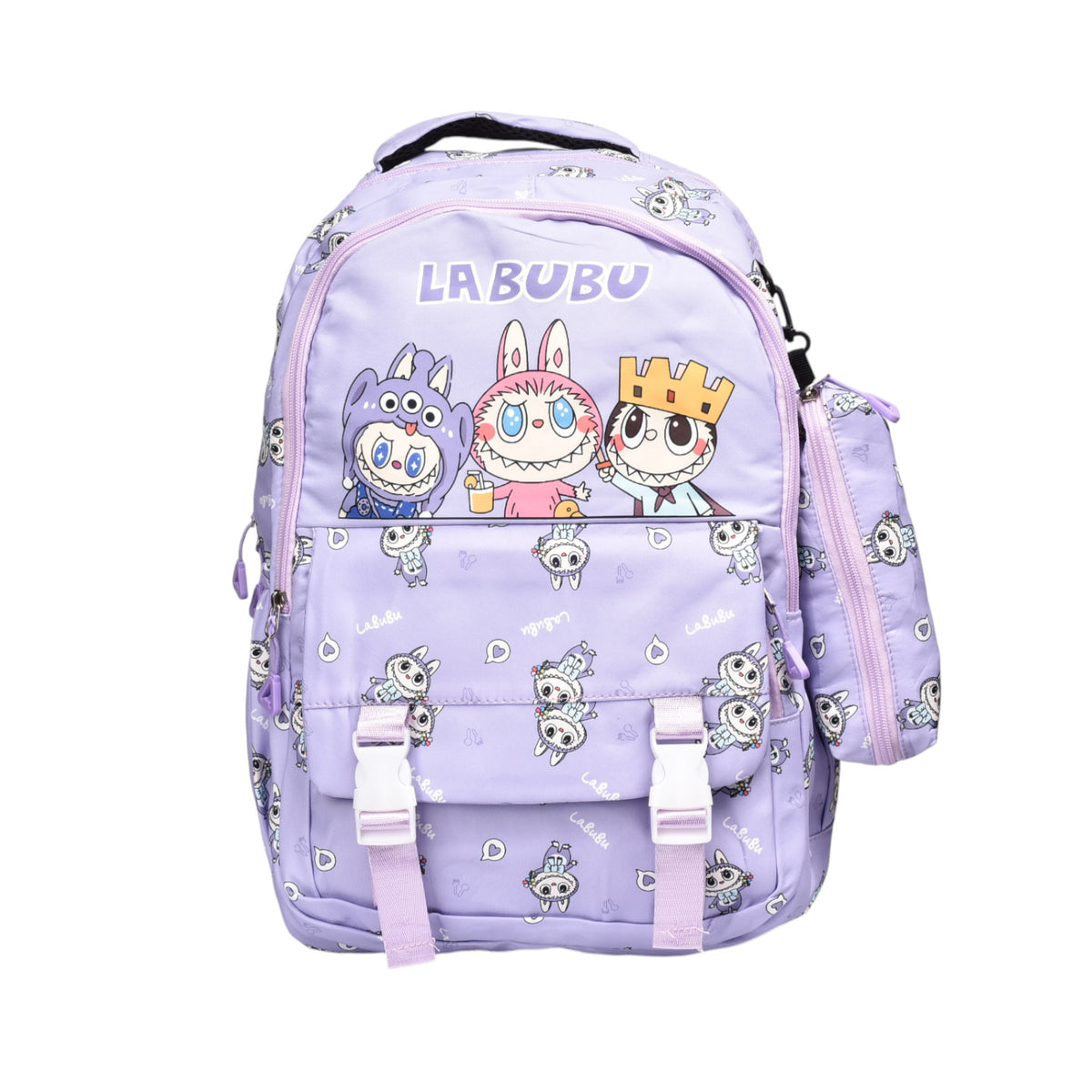 maleta morral con cartuchera poliester personaje dim:46x32x15