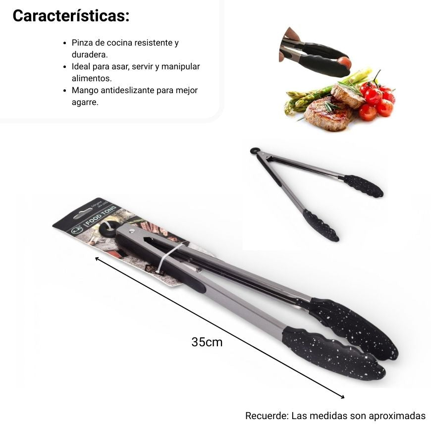 pinza para comida acero silicona negro dim:35x4x3