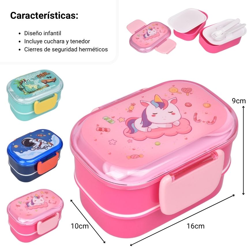 portacomida con cubiertos y division plastico diferentes diseños 350ml