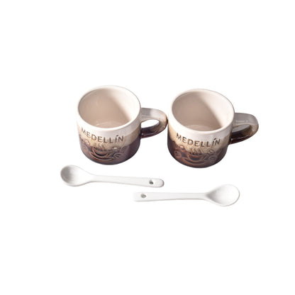 SET 2PCS POCILLOS CON CUCHARAS  CERAMICA DIM:5x5x5