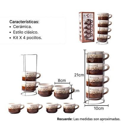 SET 4PCS POCILLOS CON BASE CERAMICA MEDIANO