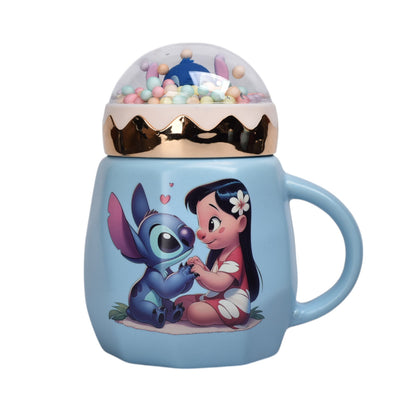MUG POCILLO CON TAPA CERAMICA PERSONAJE 420ML DIM:8X13