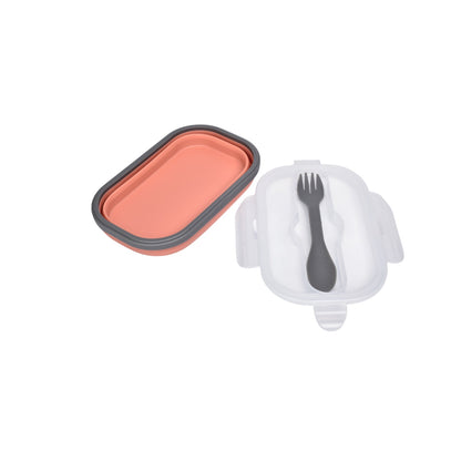 PORTACOMIDA PLEGABLE PLASTICO SILICONA CON CUBIERTO DIM:19X12X7