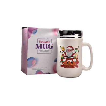 MUG POCILLO CON TAPA CERMICA DE NAVIDAD