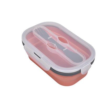 PORTACOMIDA PLEGABLE PLASTICO SILICONA CON CUBIERTO DIM:19X12X7