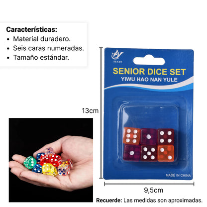 SET DE 6 UNIDADES DE DADOS DIFERENTES COLORES EN PLASTICO