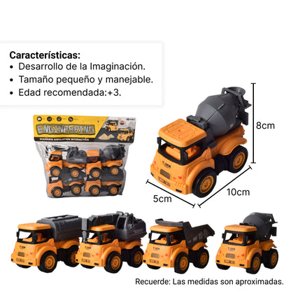 JUGUETE SET POR 4 UNIDADES MAQUINAS DE CONSTRUCCION PLASTICO
