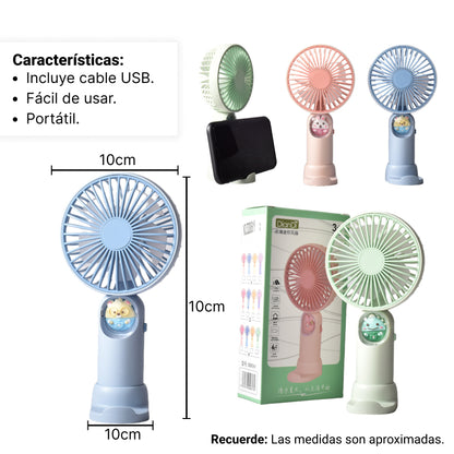 VENTILADOR CON CABLE USB RECARGABLE VARIOS COLORES DIM:9X17X