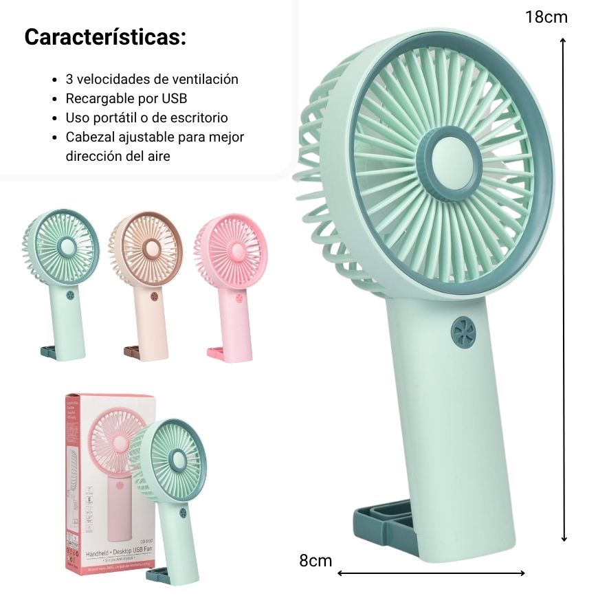 ventilador recargable plastico con cable usb dim:19x9x4cm