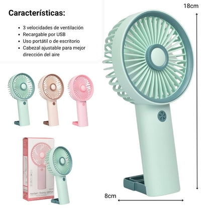 VENTILADOR RECARGABLE PLASTICO CON CABLE USB DIM:19X9X4CM
