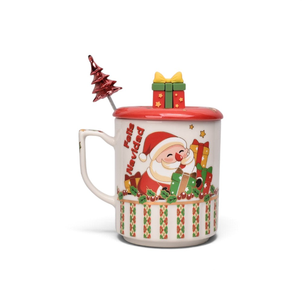 pocillo set ceramica con cuchara navidad 300ml
