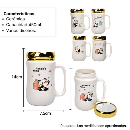 POCILLO CERAMICA DISEÑO OSO CON TAPA 450ML DIM:7X14