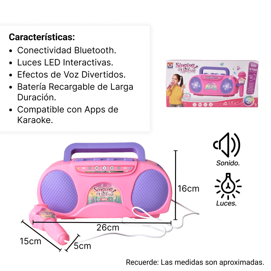 juguete karaoke rosado con microfono de plastico con sonido