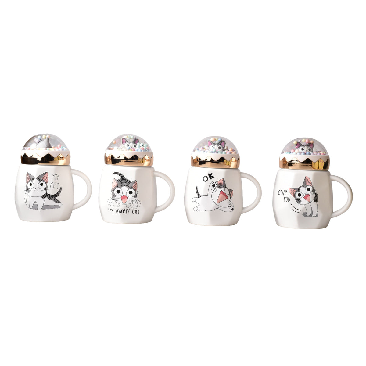mug pocillo ceramica diseño de gato con tapa de 400ml 9x9x14