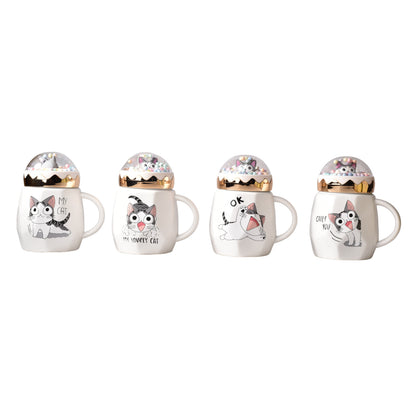 MUG POCILLO CERAMICA DISEÑO DE GATO CON TAPA DE 400ML 9x9x14