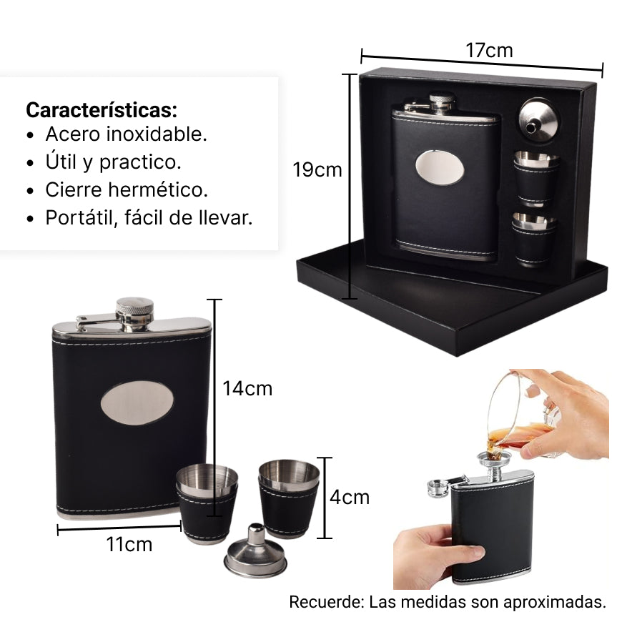 whiskera licorera negro acero inoxidable con accesorios