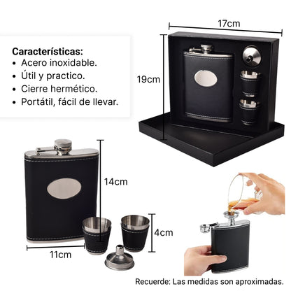 WHISKERA LICORERA NEGRO ACERO INOXIDABLE CON ACCESORIOS