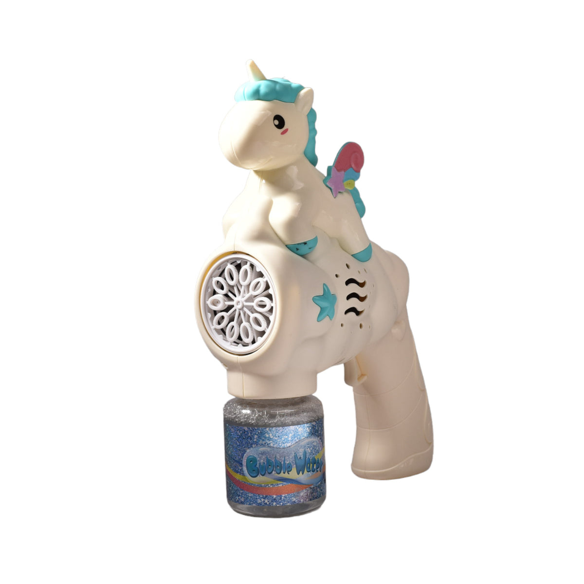 pistola de burbujas unicornio azul y rosada