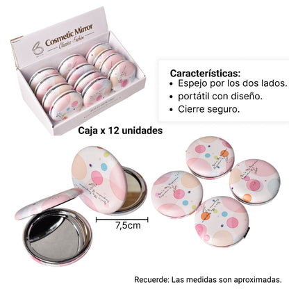 ESPEJO VIDRIO SINTETICO PLASTICO PEQUEÑO CARTERA VARIOS DISE