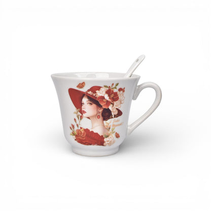 POCILLO SET CERAMICA  CON CUCHARA 250ML DIM:8X9X9