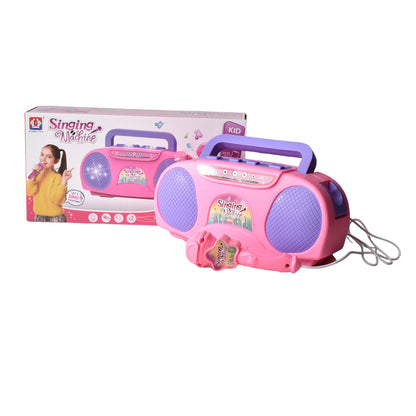 JUGUETE KARAOKE ROSADO CON MICROFONO DE PLASTICO CON SONIDO